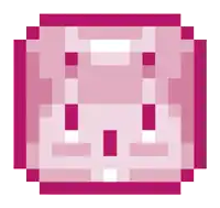 a pixel art drawing of a pink cube with a white border