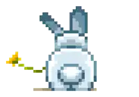 a pixel art of a rabbit with a flower in its paw