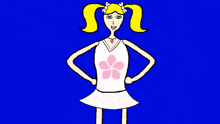a cartoon girl with pigtails and a flower on her shirt