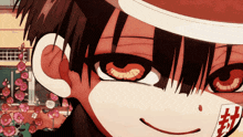 a close up of a cartoon character 's face with red eyes