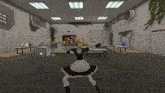 a cartoon maid is dancing in a room with a sign that says ' i 'm not a robot '