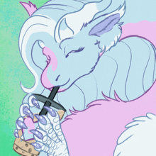 a drawing of a dragon drinking from a cup