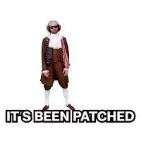 a man in a brown suit holding a bandage with the words it 's been patched below him