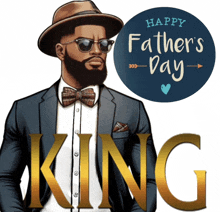 a happy father 's day greeting card with a man wearing a hat and sunglasses