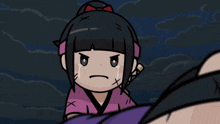 a cartoon drawing of a girl with a bow in her hair crying