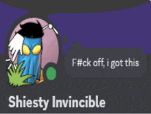 a cartoon character with the name shiesty invincible on the bottom
