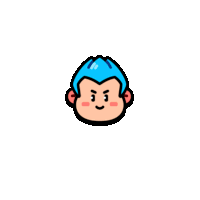 a cartoon character with blue hair and blue gloves blowing smoke