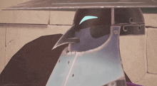 a close up of a cartoon character 's face and helmet