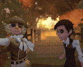 a man and a woman are standing next to each other in a cartoon scene