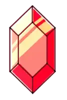 a cartoon drawing of a red cube with a yellow border