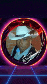 a picture of a man in a cowboy hat with the words voz & canto