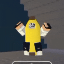 a yellow banana with arms and legs in a video game is flying through the air .