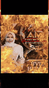 a woman in a hijab stands in front of a sign that says ' i am bersama kita bisa '