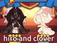 hiro and clover are standing next to each other on a stage in a video game