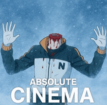 a poster for absolute cinema shows a man with blood on his jacket