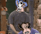 a cartoon of a man with a monkey head on his head