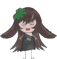 a drawing of a girl with long hair and a green flower on her head