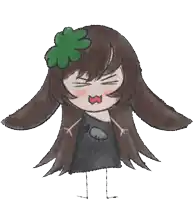 a drawing of a girl with long hair and a green flower on her head