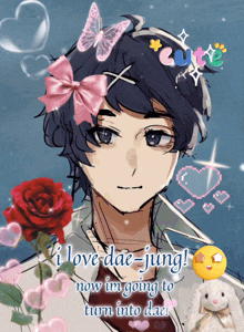 a drawing of a boy with the words i love dae jung