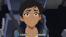 a cartoon of a girl with the words love is not for cowards below her
