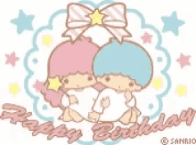 a couple of little twin stars sitting next to each other on a happy birthday card .