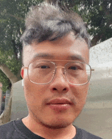a close up of a man wearing glasses and a beard