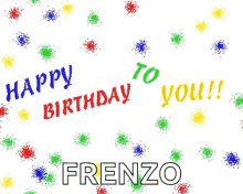 a red , green , yellow , and blue balloon with the word frenzo on it .