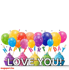 happy birthday balloons cupcake colorful