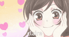a close up of a girl 's face with the word claire in the bottom right corner