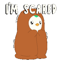 a cartoon of a penguin wrapped in a brown blanket with the words " i 'm scared " below it