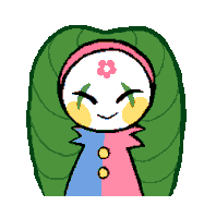 a pixel art drawing of a cartoon character with a flower on his head