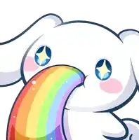 a cartoon bunny with a rainbow in its mouth .