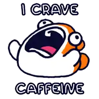 a cartoon of a fish with its mouth wide open and the words i crave caffeine below it
