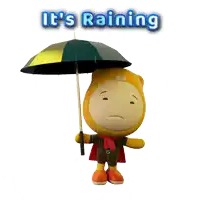 a cartoon character holding a black umbrella with the words it 's raining above him