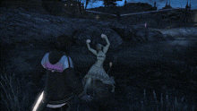 a woman in a white dress is standing in the dark