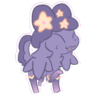 a cartoon drawing of a purple animal with a flower on its head