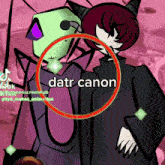 a cartoon character with the word datr canon in a circle