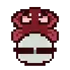 a pixel art drawing of a skull with a red hat and glasses .