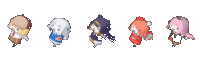 a bunch of different colored objects are lined up in a row on a white background
