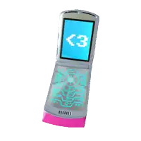 a flip phone with a blue screen and a heart on it