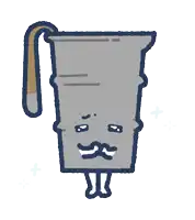 a cartoon drawing of a bucket with a handle and a mustache