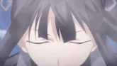 a close up of a anime girl with her eyes closed
