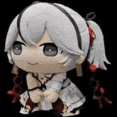 a stuffed animal of a girl with white hair and a ponytail .