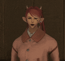 a woman with red hair and elf ears giving a thumbs up