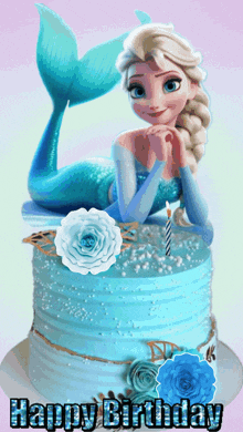 a birthday cake with a mermaid on it and the words " happy birthday "
