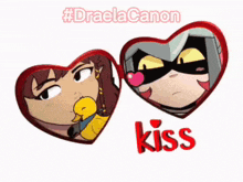 a picture of two hearts with the word kiss on the bottom