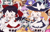 a group of anime characters with one of them wearing a purple bow