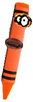an orange crayon with a cartoon face on it 's face