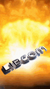 the word libcom is displayed on a yellow and orange background
