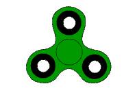 a green fidget spinner with three black circles and a white center on a white background .
